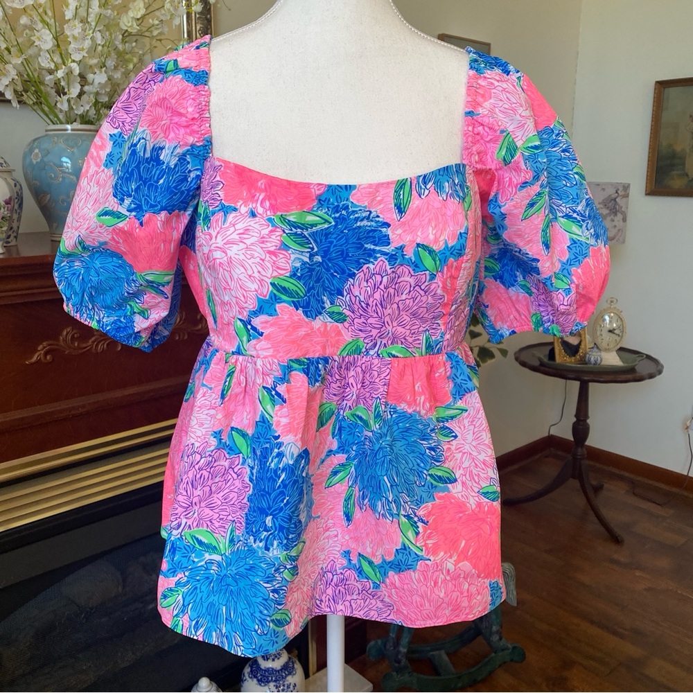 Lilly Pulitzer • Kay Babydoll Top • Beach House Blooms • Size 16 • NWT - Picture 2 of 8